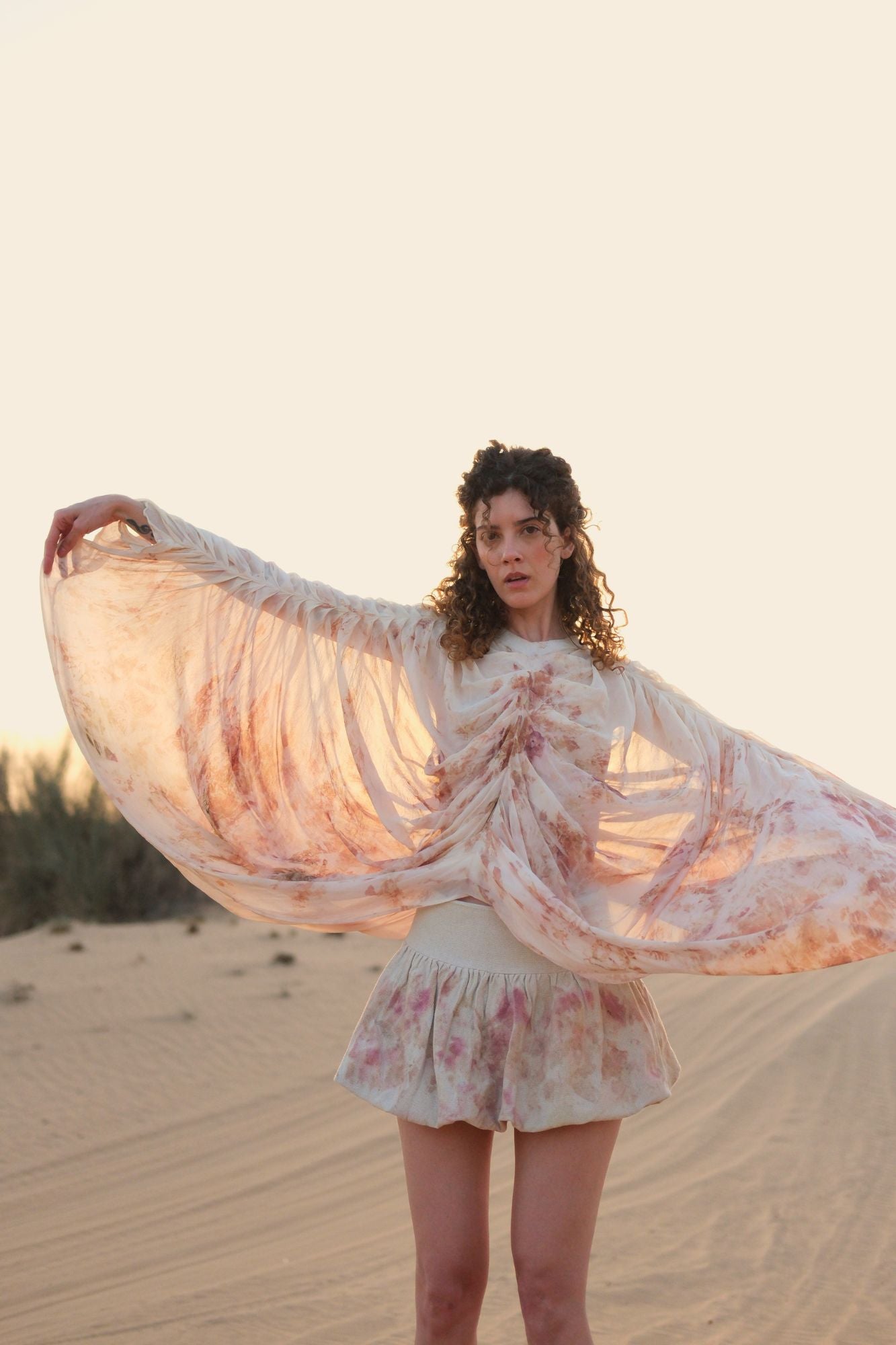 Rose Draped Silk Georgette Cape