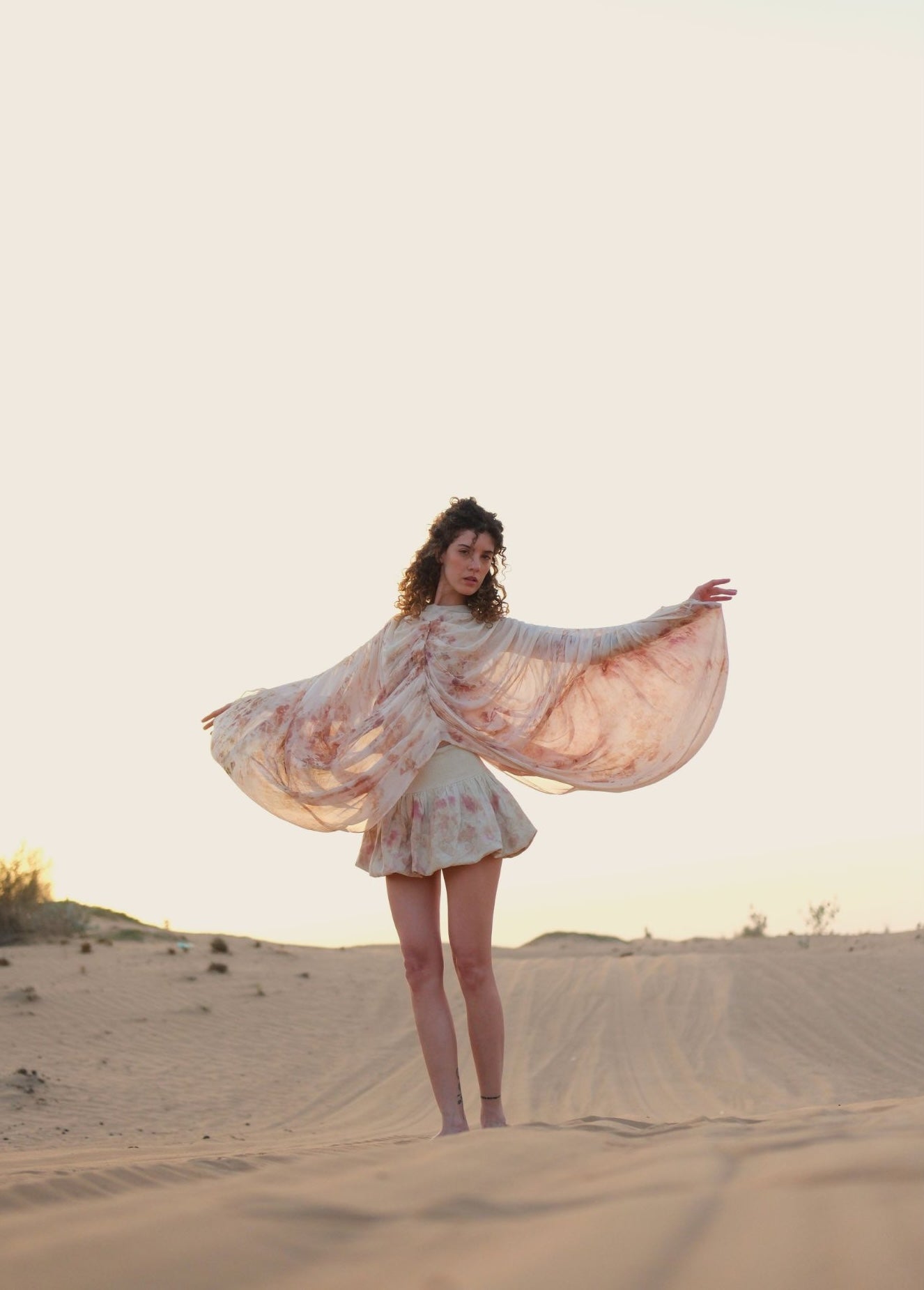 Rose Draped Silk Georgette Cape